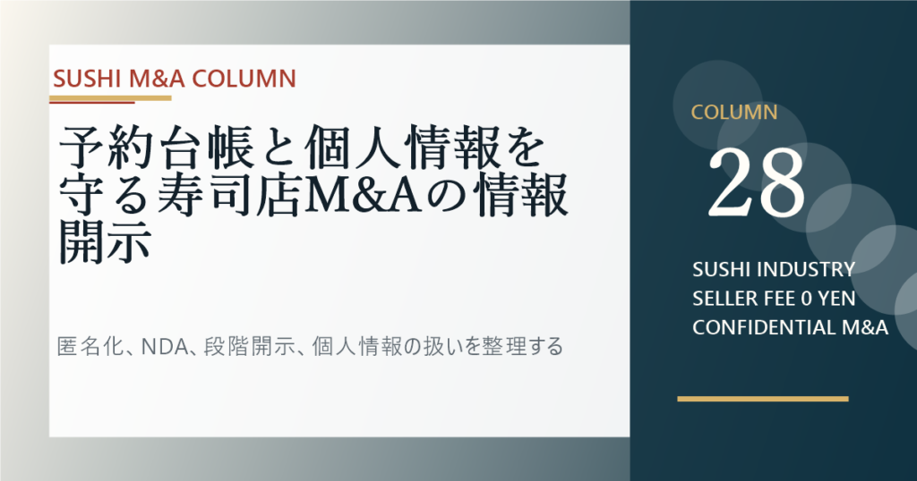 予約台帳と個人情報を守る寿司店M&Aの情報開示のアイキャッチ画像