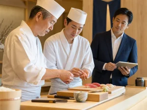 寿司職人の技術承継とM&A相談の様子